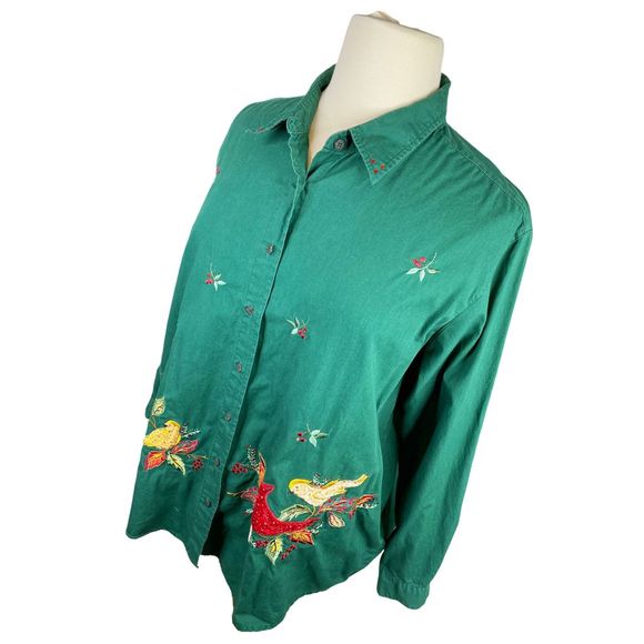 Vintage Bobbie Brooks Woman Green Embroidered Button Down Top - Size 22W / 24WW - Picture 2 of 8